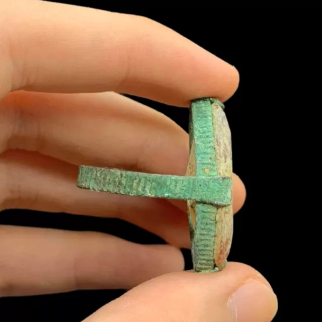 European Finds Ancient Roman Or Byzantine Bronze Ring With Stone 3