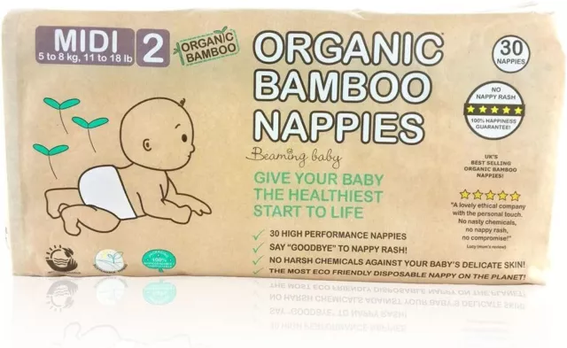 Beaming Baby Organic Bamboo Nappies Size 2 (5-8 kg, 30 nappies)-2 Pack