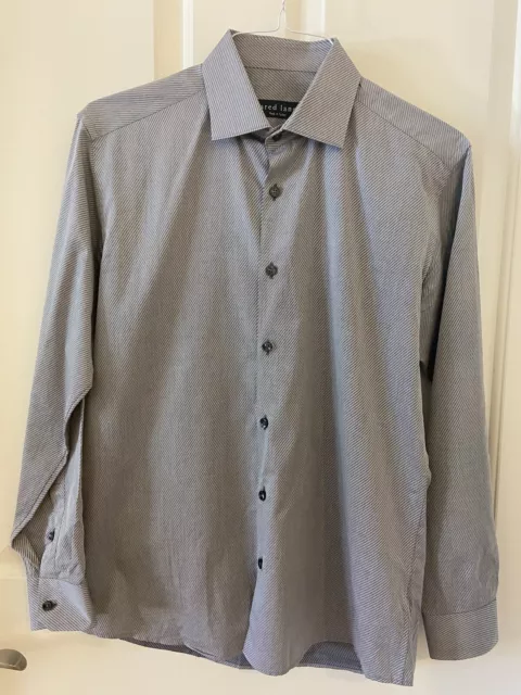 Jared Lang Button Up Shirt Mens Large Gray Stripes  Dress Long Sleeve