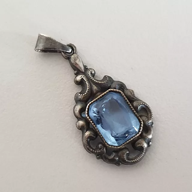 Antik Jugendstil Art Deco - 835 Silber - Schmuck Anhänger mit blauen Stein