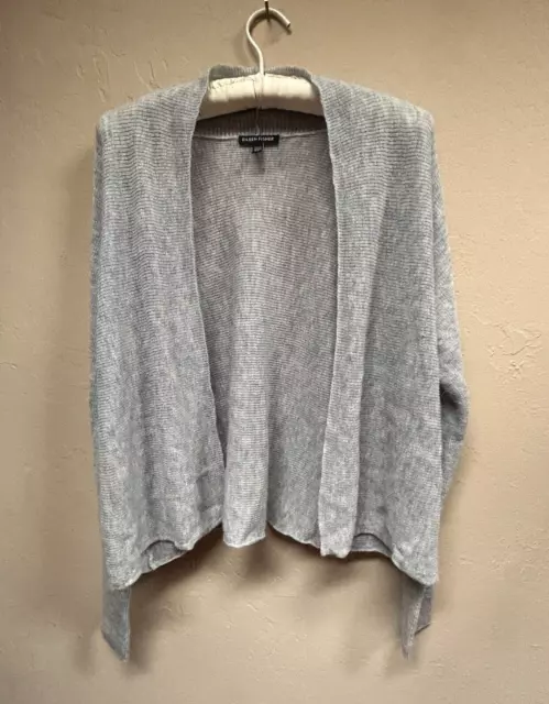 Eileen Fisher Women's Small Gray Thin Knit Cardigan Sweater Tencel Wool Alpaca