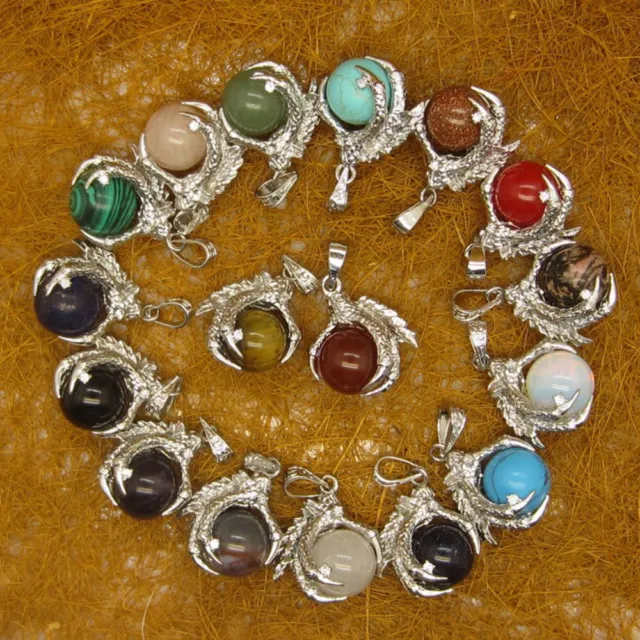 Natural Gemstone Dragon Claw Ball Reiki Chakra Healing Pendant Necklaces Beads