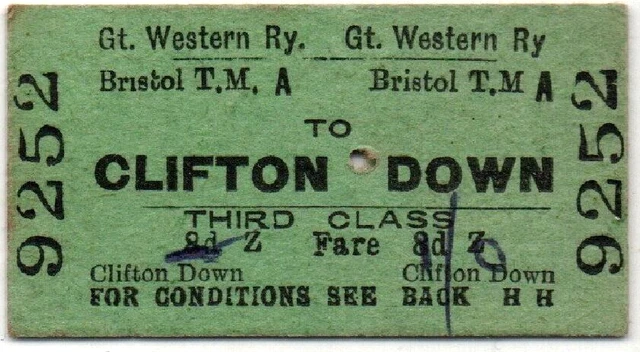 GREAT WESTERN RAILWAY Ticket Bristol T.M. A to Clifton Down £4.99