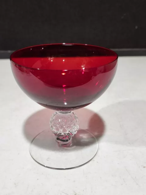 1-Morgantown Golf Ball Ruby Red #7643 Stem LOW SHERBET/CHAMPAGNE Glass