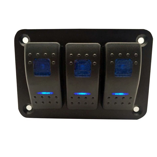 Blue LED 3 Gang Toggle Rocker Switch Panel for Car Marine Truck RV Accessories