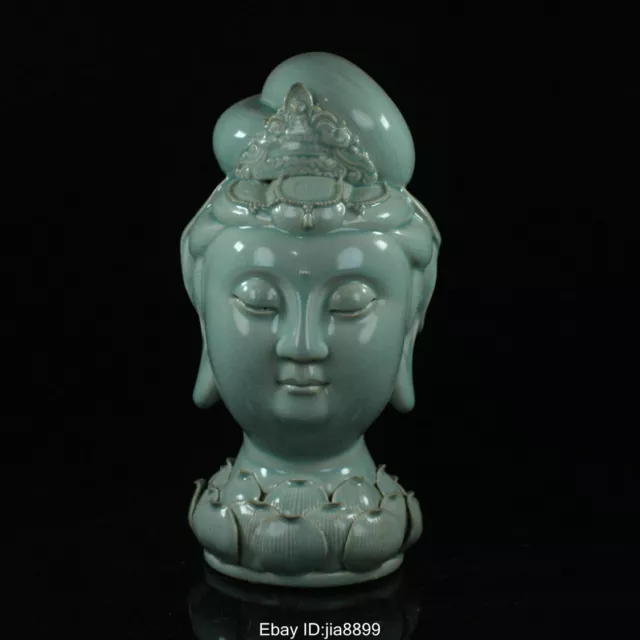12.4" Old Chinese Ru;Kiln Porcelain Song Dynasty Kwan-yin Guan Yin Head Statue