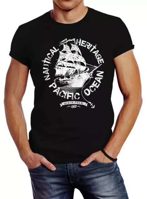 Herren T-Shirt Segelschiff Piratenschiff Slim Fit Neverless®