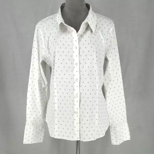 Calvin Klein Top Size XL Womens White Black Print Shirt Blouse Buttons Cuffs NEW