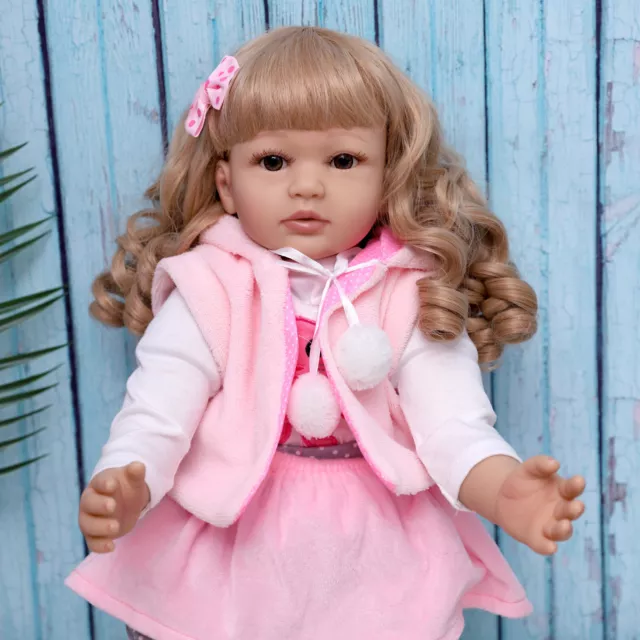 22 Inch Finished Reborn Baby Doll Soft Vinyl Girl Toddler Teegan Long Hair Gift