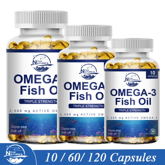 Omega 3 Fish Oil Capsules 3x Strength EPA & DHA, Highest Potency 10/60/120Pills