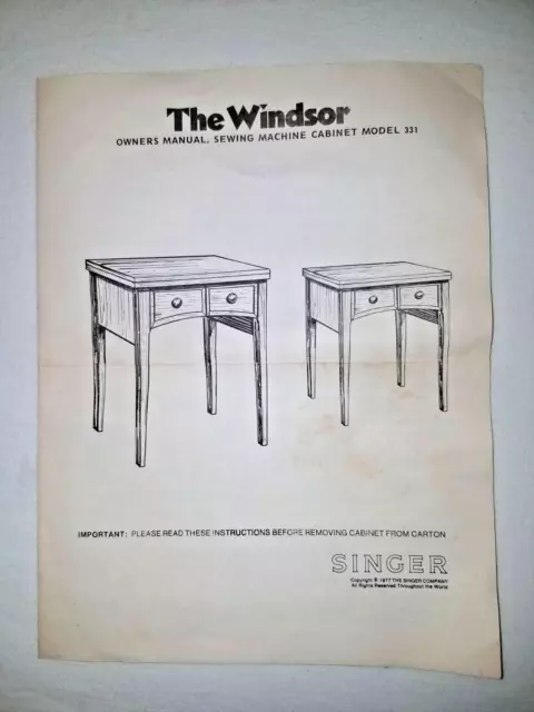 1977 Singer Sewing Machine The Windsor wooden cabinet build directions ephemera
