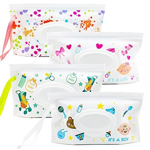 Baby Wipe Dispenser, 4 Pack Portable Refillable Wipe Holder