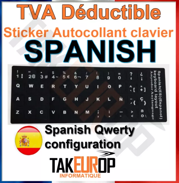 Stickers autocollant clavier ESPAGNOL SPANISH QWERTY keyboard portable