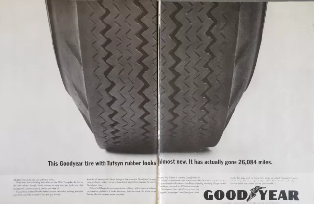 1963 Goodyear Tires With Tufsyn Rubber 25% More Durable 2 Page Print Ad