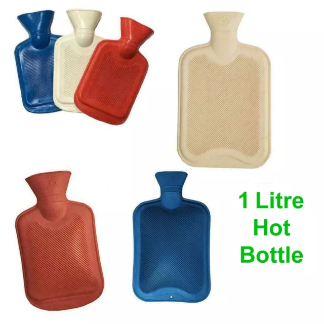 British Standard 1 Litre Small Winter Hot Water Bottle Natural Rubber Warmer New