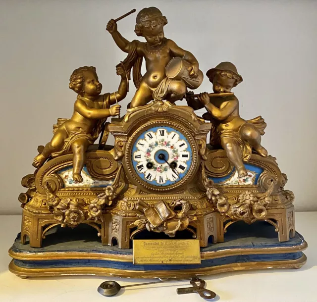 19th Century Large Antique Ormolu Cherub Mantel clock