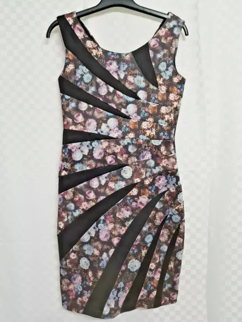DEBENHAMS CHASE7 EVENING Bodycon Dress Size 10 Black Multi Floral Zip Sleeveless 2.99 PicClick UK