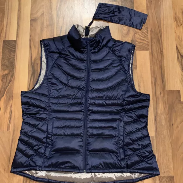 Bernardo Women's Size XL Goose Down Puffer Vest Full-Zip Pocket Packable, Navy