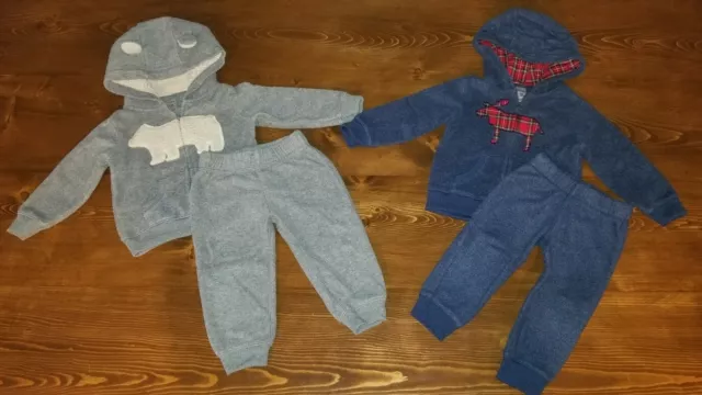 Lot 2 Carters Baby Boy 2 Piece Set Outfit Fleece Hoodie Zip Up Size 12 Months