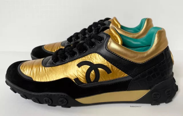 $900 19A CHANEL Black Gold Turquoise Leather Sneakers 39.5 $799.00 -  PicClick