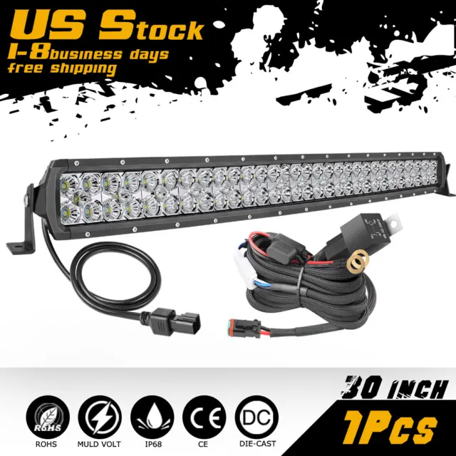 30/32inch Curved LED Work Light Bar Combo Wide View w/Wire For 2006-2010 Hummer