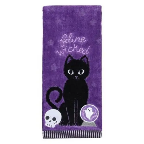 NUEVO Set 2 Halloween Felino Gatito Malvado Gato Negro Algodón Baño Toalla de Mano Púrpura
