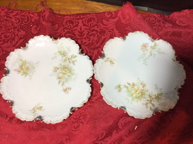 Vintage Monbijou Bavaria Hand Painted Signed Plate. Floral dish (set of 2) 76