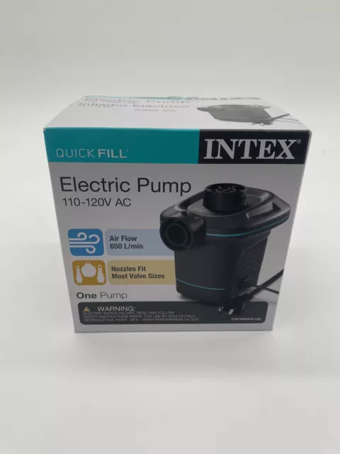 Intex 120V Quick Fill AC Electric Air Pump with 3 Nozzles, Black Damaged Box NEW