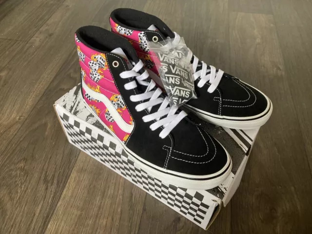 New in Box Vans Fuchsia Fedora Skate SK8 HI Flame Dice Men's 13