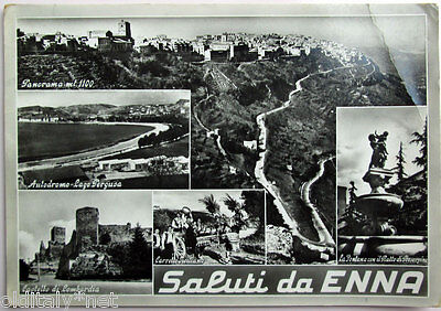 1958 Gruß Von Enna Rennbahn/Panorama Burg / Handwagen/Fontana-Ediz.gb.buscemi 