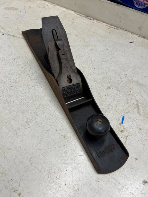 vtg antique Stanley No. 607 bedrock corrugated bottom wood handled plane