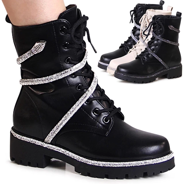 Chaussures Femme Plateforme Bottines Paillettes Serpent Bottes Biker Bottines