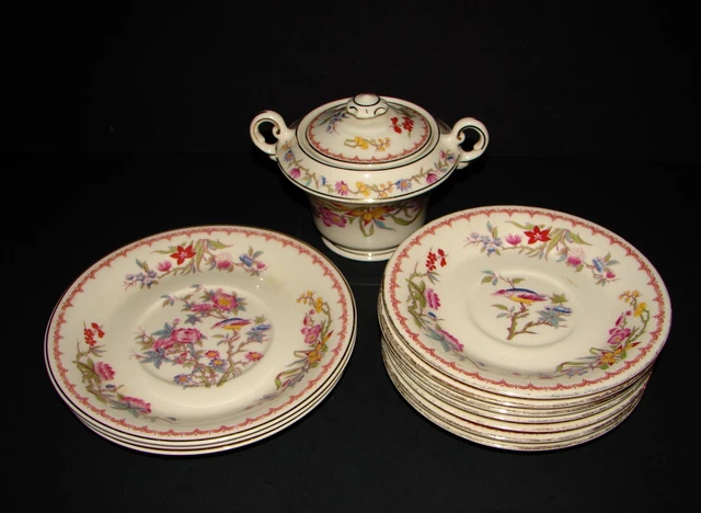 Syracuse China Old Ivory Bombay Lot- 1 Lidded Sugar Bowl 3 Underplates 7 Saucers