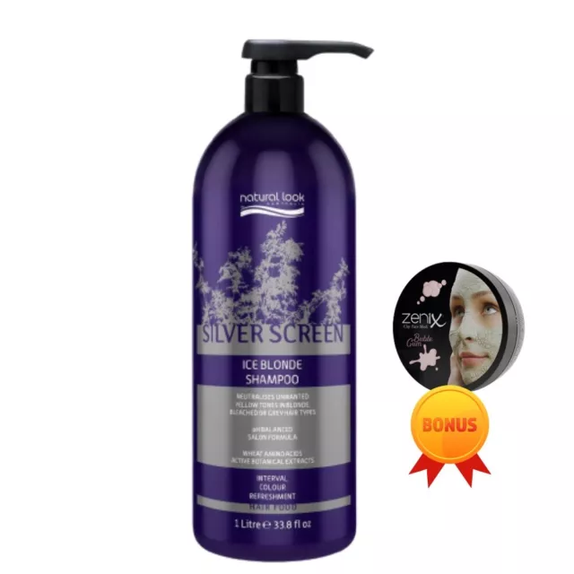 Natural Look Silver Screen Ice Blonde Shampoo 1L Yellow Purple Shampoo Free Mask