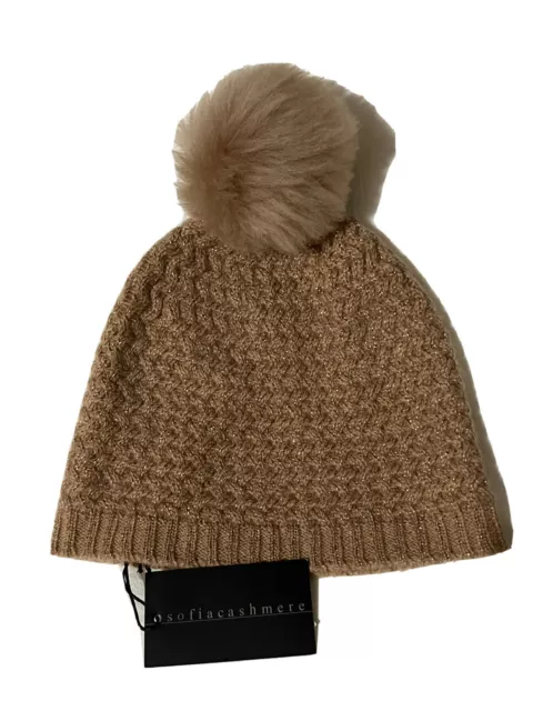 Sofia Cashmere Real Dyed Shearling Lamb Winter Hat Beanie Camel $195 One Size