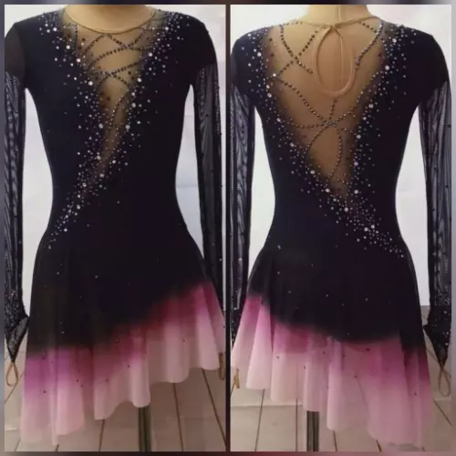 Ice Figure Skating Dress Black Mesh  Competition Performance Training Clothes