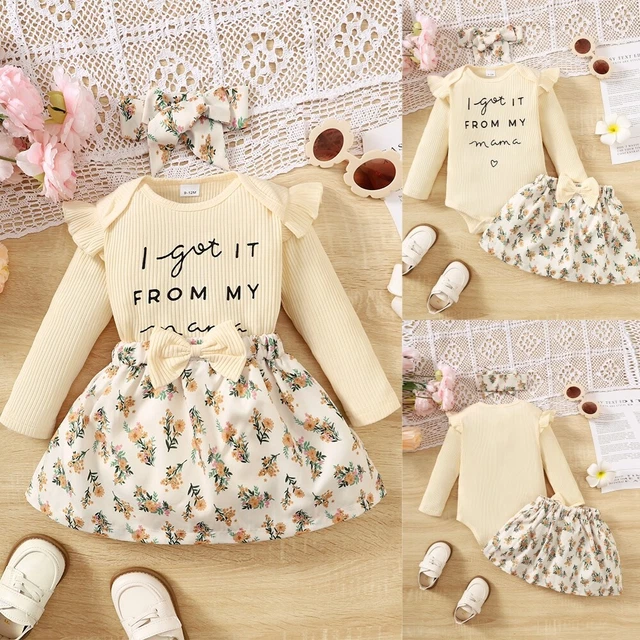 Baby Girl Pullover Long Sleeve Print Playsuits Cute Floral Dress 2PCS Outfit Set