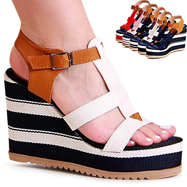 Sandali Donna Estivi 2024 Con Zeppa E Plateau, Suola Morbida, Stile Romano, Colori Vari (Nero, Bianco, Beige)