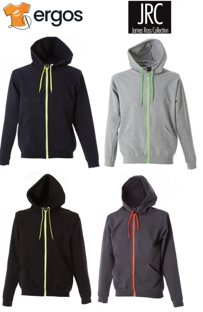 JRC Felpa BRESCIA MAN in Cotone con Cappuccio Zip Intera e Cordini Fluo da Uomo