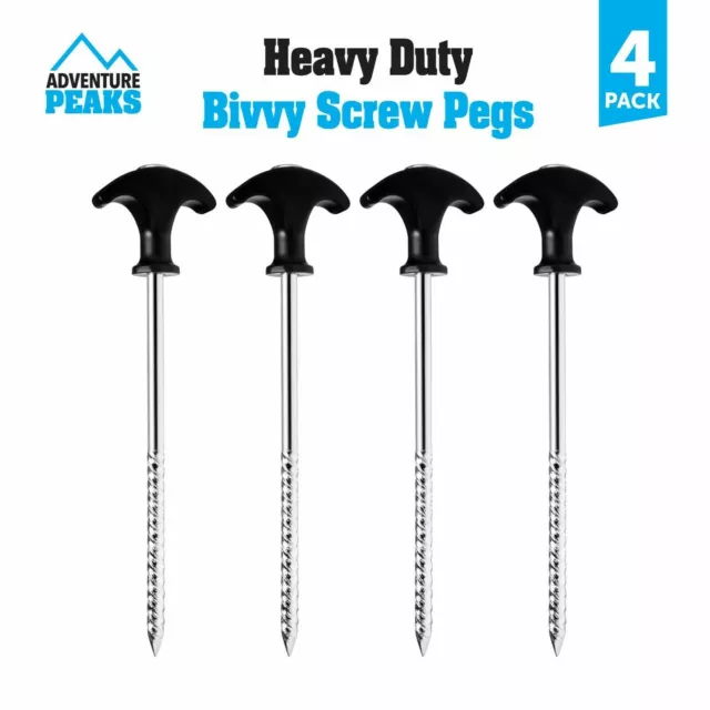 4 X Heavy Duty Tent Pegs Bivvy Screw Ground Camping Ground Sheet Stakes Fishing