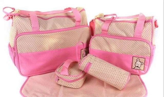 5pcs Baby Nappy Changing Bag Set Diaper Bags Shoulder Handbag Mommy Bag Pink