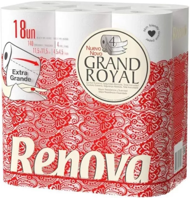 Renova Toilet Paper Grand Royal 4 Layers - 18 Extra Large Premium Rolls