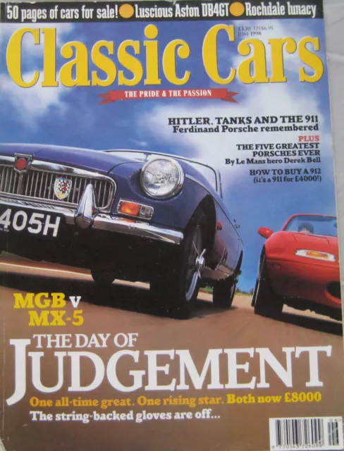 Classic Cars 06/1998 featuring MGB, Mazda MX-5, Aston Martin, Allard, Rochdale