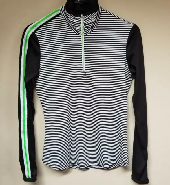 GGblue Luxe Sport Women's 1/4 Zip Pullover Athletic Top XS Striped Black Stretch