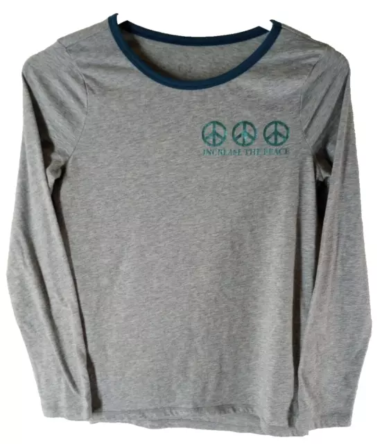Justice Youth Girls T-Shirt Sz. 12 Gray / Teal "Increase The Peace" Long Sleeve