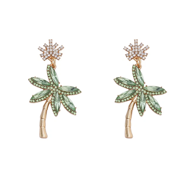 Betsey Johnson Crystal Rhinestone Coconut Palm Tree Ear Stud Dangle Earrings