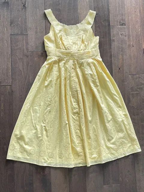 $210 Jessica Howard Womens 12 Yellow Embroidered Pleated Fit & Flare Dress Lined