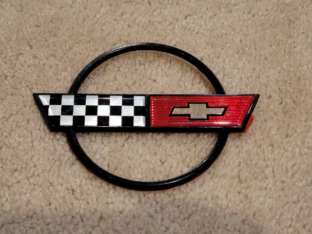 Brand New Circled Chevy Checkered Flag Grand Prix Emblem Ornament Black Red Gold