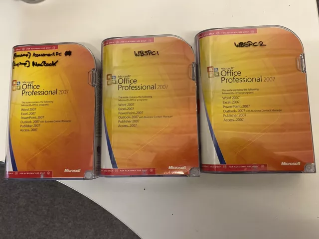 3 X Microsoft Office - Professional - 2007 - Word / Excel / PowerPoint - Used