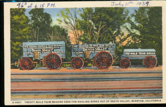 Barstow, CA California TWENTY MULE TEAM BORAX WAGONS c1939 Linen Postcard